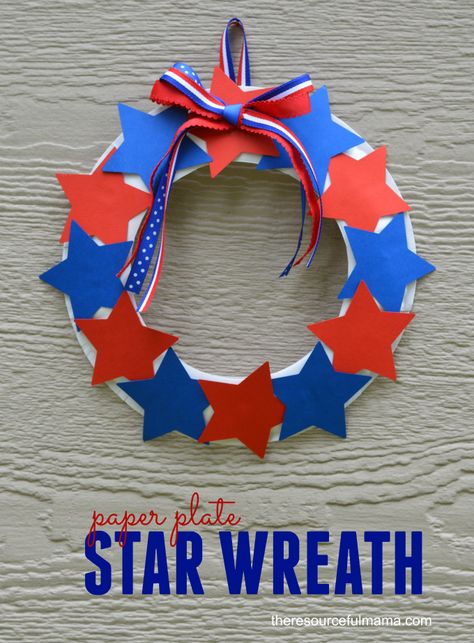 Paper Plate Star Wreath + 50 Festive Memorial Day BBQ Ideas...creative ways to kick-off summer and celebrate our freedom while remembering our fallen heroes! 4th Of July Crafts, Fourth Of July Crafts For Kids, Patriotic Kids, Star Wreath, 4th July Crafts, Kids Ministry, Patriotic Crafts, Daycare Crafts, Paper Plate Crafts