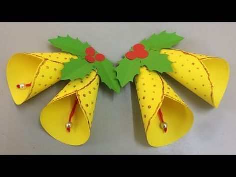 How to Make Paper Christmas Bell - Making Paper Christmas Bells Step by Step - DIY Paper Crafts - YouTube Bell For Christmas, Bell Making Ideas, Christmas Bell Crafts For Kids, Paper Bells Diy, Bells Crafts For Kids Christmas, Bell Crafts Christmas, How To Make Bells For Christmas, Christmas Bells Craft Decorating Ideas, How To Make Christmas Bells