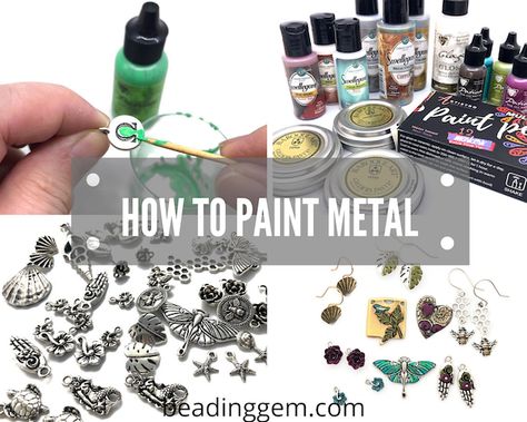 How To Paint Metal Jewelry, Painted Metal Jewelry, Painting Metal Jewelry, How To Paint On Metal, Metal Tutorial, Vintaj Jewelry, Earring Art, Enameling Jewelry, Pmc Jewelry