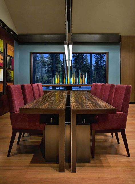 Luxe Magazine, Home Interior Design Ideas, Tahoe California, Lake Tahoe California, Dining Room Ideas, Pooja Room, Interior Design Ideas, Lake Tahoe, Wood Table