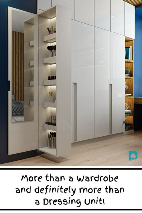 Wardrobe Designs With A Dressing Table and Mirror Wardrobe Design With Dressing Table, Wardrobe Internal Design, Latest Dressing Table Designs, Wardrobe Dressing, Sliding Door Wardrobe Designs, Dressing Unit, Bedroom Wardrobe Design, Almirah Designs, Modern Cupboard Design