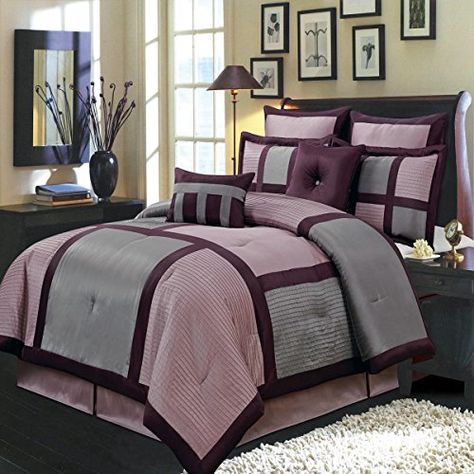 Purple Comforter Set, Contemporary Modern Bedroom, Ivory Comforter, Purple Comforter, Luxury Comforter Sets, Purple Bedding Sets, Grey Comforter Sets, Grey Comforter, Cama King Size