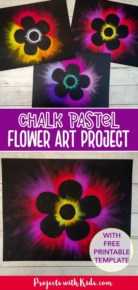 Make beautiful chalk pastel flower art for kids with easy pastel techniques and a free flower printable template! Flower Art For Kids, Pastel Techniques, May Crafts, Chalk Pastel Art, April Crafts, Spring Art Projects, April Art, Chalk Pastel, Pastel Sec