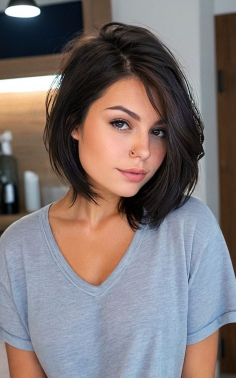 Short Haircuts For Thick Curly Hair, Lob For Thick Hair, Styling Thick Hair, Thick Hair Bob Haircut, Straight Thick Hair, Modern Bob Haircut, Bob Haircuts For Thick Hair, Layered Thick Hair, Brunette Hair Cuts