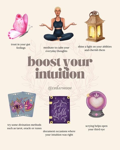 @cedarmoon boost your intuition, trust your gut, meditate Month Correspondence, Intuition Witchcraft, Psychic Witch, Goddess Magick, Do Not Trust, Wiccan Magic, Witch Spirituality, Manifestation Meditation, Sixth Sense