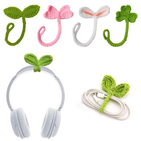 PRICES MAY VARY. 🌱【Unique Sprout Leaf Crochet】Say goodbye to plain and boring headphones. With the sprout leaf design, these accessories add a unique and fashionable charm to your headphones, making you stand out from the crowd. 🌱【Multifunctional Design】These crochet sprout headphone accessories serve multiple purposes. They can be used as bookmarks to add a touch of green to your reading experience, as headphone decorations to enhance your style, and as cable organizers to keep your space tid Crochet Ideas For Headphones, Crochet Cable Organizer, Headphone Decoration Crochet, Crochet Cable Tie, Headphone Decoration Ideas, Headphone Accessories Crochet, Crochet Headphone Charm, Diy Cable Organizer, Crochet Headphone Accessories