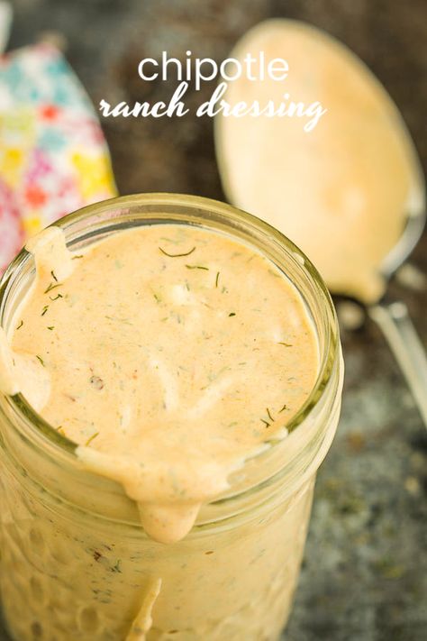 Moe's Chipotle Ranch Dressing is sweet, tangy, spicy, and creamy. It's the perfect topper for salads, tacos, burrito bowls, burgers, or dipping fries and veggies! #ranch #ranchdressing #chipotle #salad #saladdressing #texmex Chipotle Ranch Dressing Recipe, Southwest Dressing, Healthy Dressing Recipes, Italian Dressing Recipes, Chipotle Ranch Dressing, Southwest Salad, Salad Dressing Recipes Healthy, Chipotle Ranch, Ranch Dressing Recipe