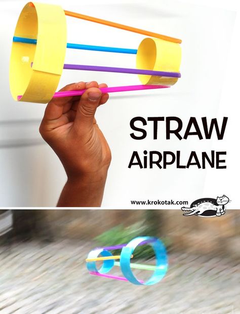 krokotak | Straw Airplane Straw Airplane Stem, Straw Airplane Craft, Straw Activity For Kids, Airplane Kids Activities, Travel Crafts For Kids, Straw Airplane, Plane Activities For Kids, Catapult Project, Straw Activities