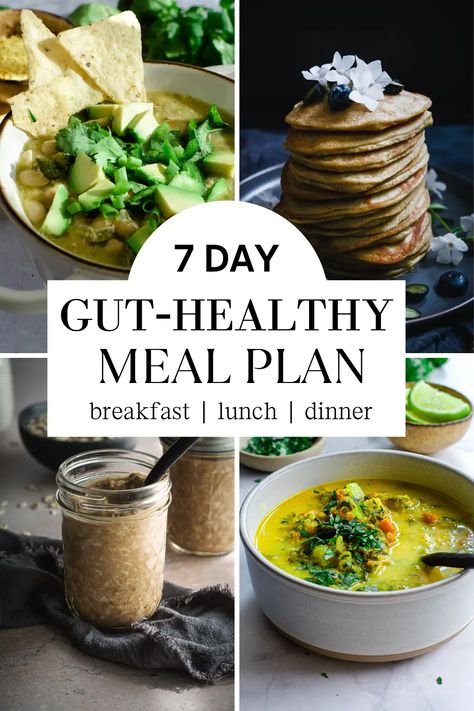 Start a fresh week with this simple-to-follow 7-day gluten and dairy-free gut-healthy meal plan. You can easily mix and match the recipes as you would like. #guthealthymealplan #glutenanddairyfreemealplan #glutenfreemealplan #healthymealplan Weekly Meal Prep Recipes, Gut Meal Plan, Gut Healing Diet Plan, Healthy Gut Meal Plan, Gut Health Diet Plan, Healthy Gut Foods Recipes, Gut Friendly Meal Prep, 7 Day Cleanse Meal Plan, Gut Food Healthy