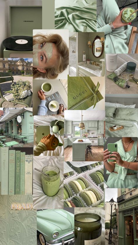 Sage Collage Aesthetic, Clean Girl Green Aesthetic, Colourful Clean Girl Aesthetic, Green Clean Girl Aesthetic, Green Girly Aesthetic, Rich Green Aesthetic, Sage Green Moodboard, Green Colour Aesthetic, Rich Moodboard