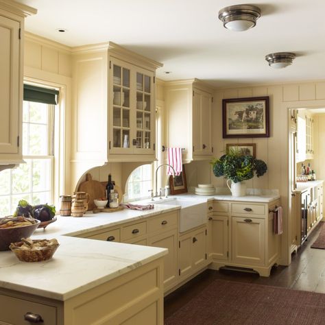 English Country Kitchens Farmhouse Style, Kitchen Cabinets With Corbels, Vintage English Cottage Kitchen, Old Fashioned Kitchen Cabinets, 1930s Farmhouse Kitchen, Colonial Kitchen Cabinets, Beadboard In Kitchen, 1960s Farmhouse, Colonial Style Kitchen