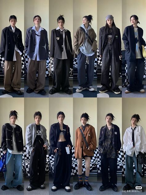 Outfits For Award Ceremony School, Baggy Anime Outfits, Layers Style Clothes, K Pop Street Style, Jungkook Core Outfit, Korean Edgy Outfits, Boyish Fits, Grange Style, Peony Aesthetic