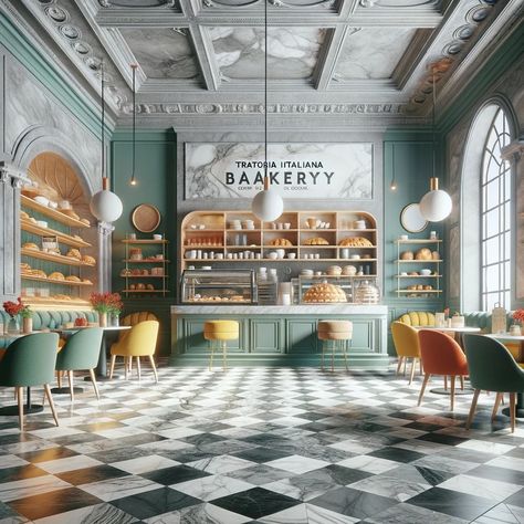 Parisian Bakery Interior, Parisian Cafe Interior, English Style Interior Design, French Flooring, Italian Restaurant Interior, French Coffee Shop, Cafe Bar Interior, French Pastries Shop, Minimalist Bedroom Ideas