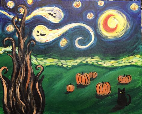 Halloween Canvas Art, Wine Painting, Arte Van Gogh, Oil Pastel Art, Painting Art Lesson, Halloween Painting, Small Canvas Art, Autumn Painting, Mini Canvas Art