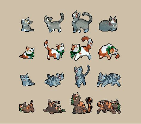 Kitten Reference, Clangen Cats, Clan Generator, Warrior Cats Pixel Art, Clan Gen, Calico Cat Pixel Art, Clan Gen Warrior Cats, Warrior Cat Graphics, Clan Gen Cats