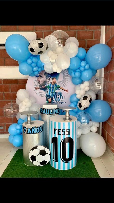 Argentina Soccer Theme Birthday Party, Messi Soccer Birthday Party, Messi Party Decorations, Messi Theme Birthday Party, Messi Birthday Party Ideas, Messi Birthday Party, Soccer Birthday Theme, Soccer Balloons, Messi Birthday