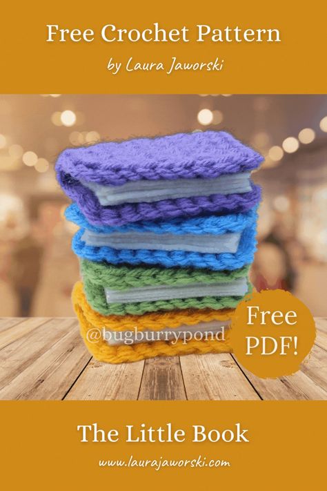 The Little Book Free Crochet Pattern by Laura Jaworski (@bugburrypond) 📚 Book Crochet Pattern Free, Quick Crochet Patterns, Crochet Bookmarks, Yarn Tail, Quick Crochet, Crochet Books, Single Crochet Stitch, Crochet Gifts, Learn To Crochet