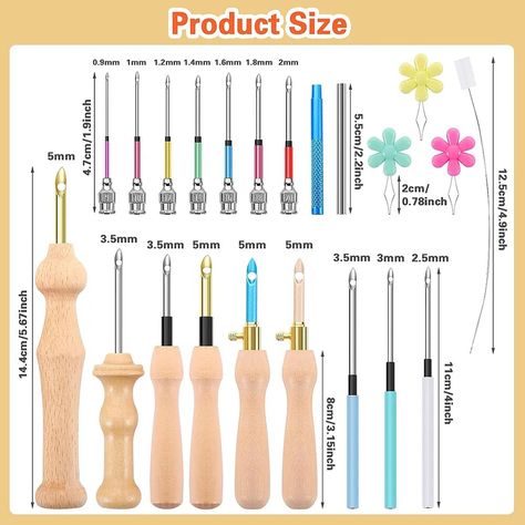 13PCS Embroidery Punch Needle Kits Sewing Wooden Handle Embroidery Pen Rug Hooking Tool for DIY Stitching Craft Embellishment - AliExpress Embroidery Punch Needle, Embroidery Pen, طقم شاي, Saree Party, Punch Needle Kits, Weaving Yarn, Embroidery Tools, Needle Embroidery, Fabric Blinds