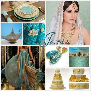 Turquoise and gold creates a glam Middle Eastern feel. Princess Jasmine Wedding, Aladdin Wedding Theme, Arabian Nights Wedding, Mom Prom, Aladdin Wedding, Arabian Wedding, Jasmine Party, Aladdin Party, Fashion Films