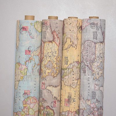 Vintage World Map Cotton Linen Fabric Curtain & Upholstery, 4 Colours 54" Wide World Globe Map, Orange Cushion Covers, Red Cushion Covers, Pink Cushion Covers, Map Crafts, White Cushion Covers, Blue Cushion Covers, Orange Cushions, Fabric Curtain