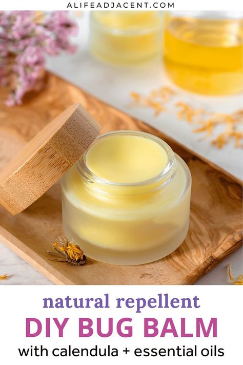 This natural repellent bug balm is a must for your summer body care routine – it's non toxic and made with essential oils that repel bugs such as mosquitoes and spiders, so you can enjoy the outdoors peacefully! Skip the toxic bug spray and use this DIY bug balm recipe instead. As an added bonus, it contains skin healing calendula, and the balm format is long lasting so it keeps bugs away longer.