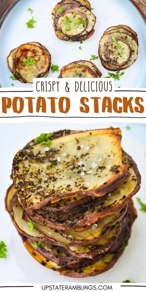 Potato Stacks Recipes, Breakfast Sides Dishes, Potato Stacks, Breakfast Sides, Potato Skin, Potato Sides, Easy Side Dish, Smashed Potatoes, Juicy Steak