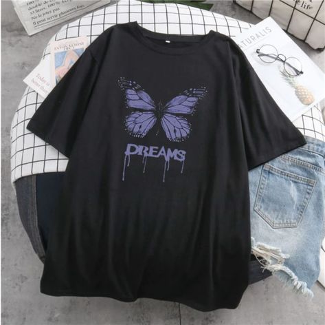 Punk Clothes, Gothic Y2k, Harajuku Punk, Soft Girl Outfits, Harajuku Outfits, Y2k Aesthetic Outfits, Punk Outfits, Ladies Tops, Purple Butterfly