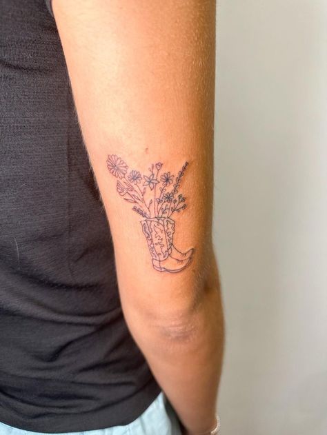 Mandalas, Cowboy Boot Flowers Tattoo, Boot And Flower Tattoo, Cowgirl Boot With Flowers Tattoo, Western Forearm Tattoo Women, Cowgirl Boots Tattoo, Cowboy Boot With Flowers Tattoo, Cowgirl Boot With Flowers, Cowgirl Boot Tattoo