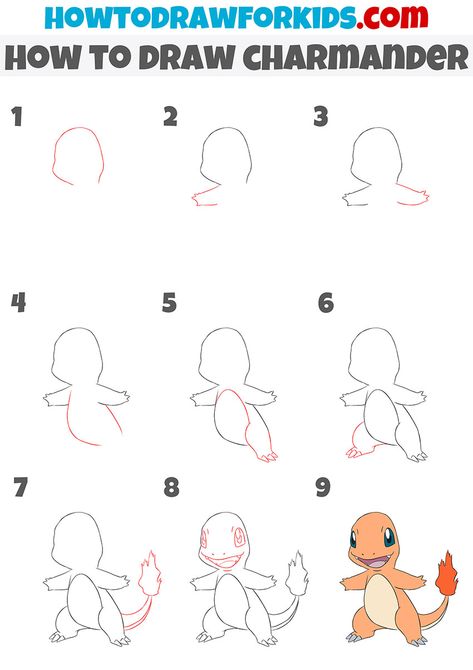 How To Draw Charmander Step By Step, How To Draw Charizard Step By Step, Charmander Drawing Easy, How To Draw Pikachu Step By Step, Pokemon Art Draw Easy, How To Draw Pokemon Step By Step Easy, Easy To Draw Pokemon, Pokemon Art Draw Pencil, Charmander Doodle