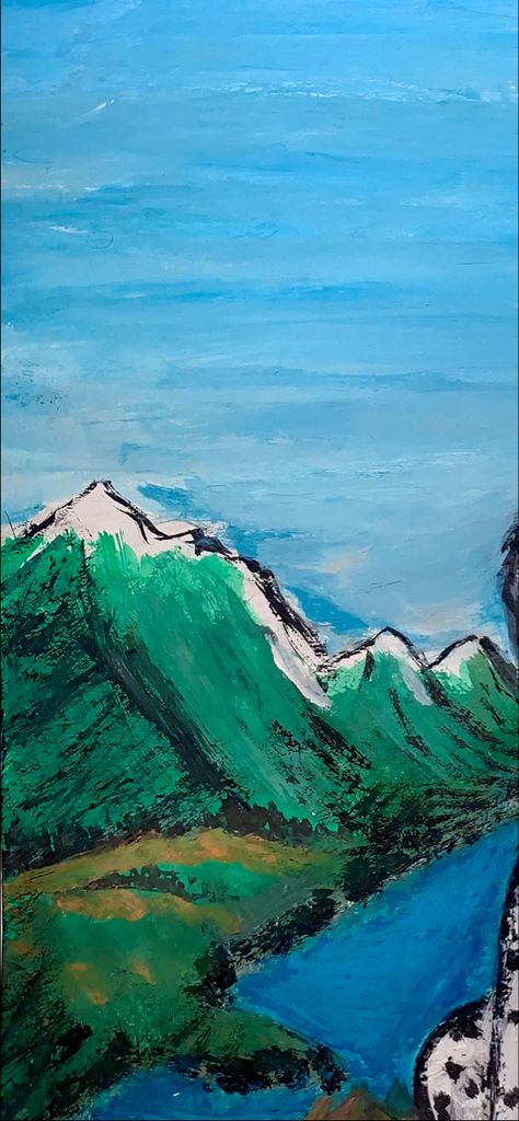 #planet #mountains #drawing #painting #painting #green #blue #landscape #grass #sky #white #mental #casablanca #brand #dolmatints #dog Green Mountain Drawing, Water Day Drawing, Casablanca Brand, Mountains Drawing, Blue Landscape, Mountain Drawing, Painting Green, Water Day, White Sky