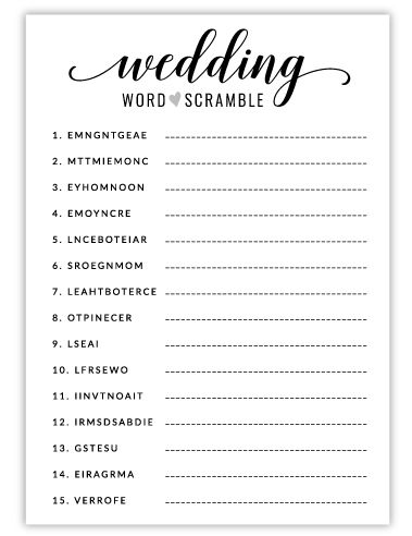 Free Printable Wedding Word Scramble Game Wedding Scramble Game, Wedding Word Scramble Printable Free, Wedding Shower Games For Couples Free Printable, Wedding Scattergories Free Printable, Free Wedding Games Printables, Kitchen Tea Games Free Printable, Free Printable Wedding Shower Games, Wedding Bingo Printable Free, Wedding Word Scramble Answers