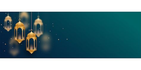 Decorative islamic lamps banner with tex... | Free Vector #Freepik #freevector #mosque-banner #islamic-moon #eid-moon #crescent 1024 X 576 Youtube Banner Islamic, Islamic Youtube Banner, Islamic Moon, Banner With Text, Islamic Banner, Eid Moon, Birthday Banner Template, Youtube Banner Backgrounds, Islamic Background