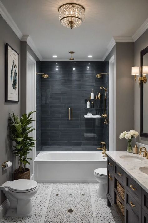 Guest Bathroom Ideas Shower Tub Combo, Bath Tub Renovation, Bathrooms Remodel With Tub, Bathroom With Bidet Ideas, Master Bath Without Windows, Shower Remodel With Bathtub, Small Bathroom Renovations With Tub, Standard Shower Remodel, Small Master Bath Renovation