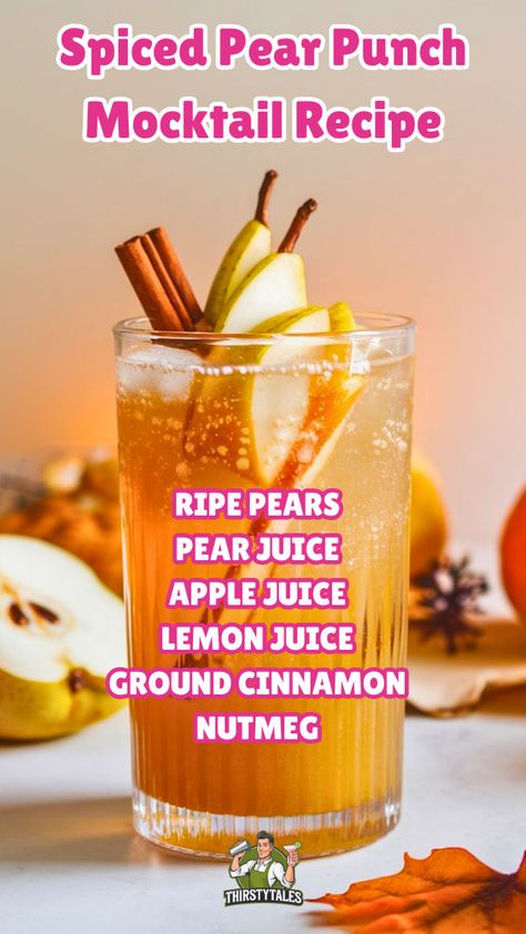 "Discover the perfect Spiced Pear Punch Mocktail Recipe for your next gathering! This delightful non-alcoholic punch combines the warm flavors of fall, making it an ideal choice for holiday drink ideas. Enjoy this refreshing pear cocktail recipe that fits seamlessly into your collection of fall mocktail recipes. Elevate your celebrations with this festive beverage recipe that everyone will love!" Pear Punch, Punch Mocktail, Pear Drinks, Pear Cocktail, Rosemary Lemonade, Holiday Mocktail, Warm Winter Drinks, Unique Cocktail Recipes, Pear Cocktails