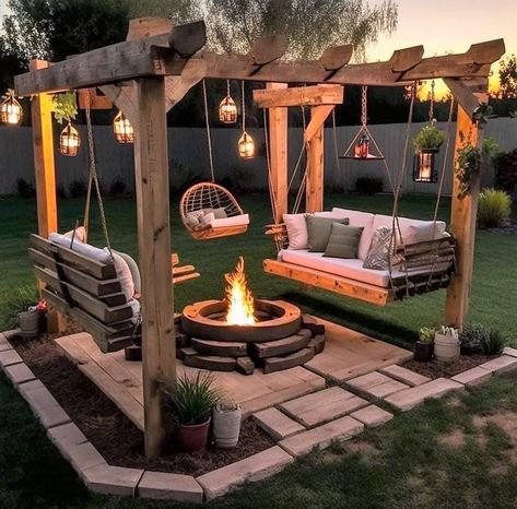 Fire Pit Swings, Outdoor Swing, Outdoor Decor Backyard, Backyard Makeover, Dream Backyard, Backyard Patio Designs, Outdoor Fire, Outdoor Fire Pit, Outdoor Oasis