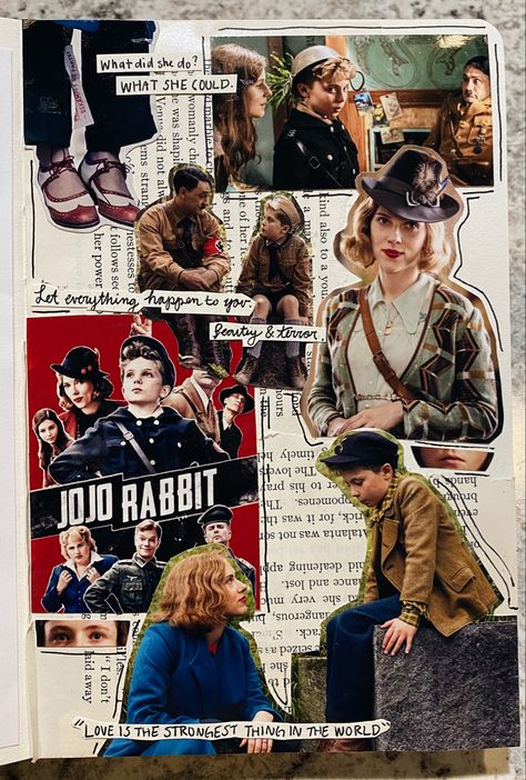 Jojo Rabbit Wallpaper, Jojo Rabbit Aesthetic, Jojo Rabbit Poster, Tv Journal, Jojo Rabbit, Movie Journal, Movie Collage, Rabbit Wallpaper, Film Journal