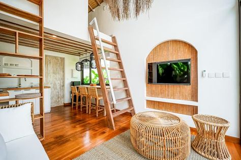 Cozy Mezzanine Tiny Villa 4 mins from Beach - Tiny houses for Rent in Kediri, Bali, Indonesia - Airbnb Small House Ideas Tiny Homes, Tiny Villa, Beach Tiny House, Modern Tropical House, Small Villa, Tiny Houses For Rent, Bali Villa, Air Bnb, Bali Fashion