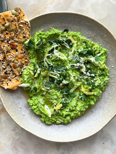 Pea and horseradish dip with pickled ginger | Ottolenghi Recipes Horseradish Dip, Brunch Salad, Fresh Horseradish, Fresh Peas, Ottolenghi Recipes, Desserts With Biscuits, Pickled Ginger, Sherry Vinegar, Yotam Ottolenghi