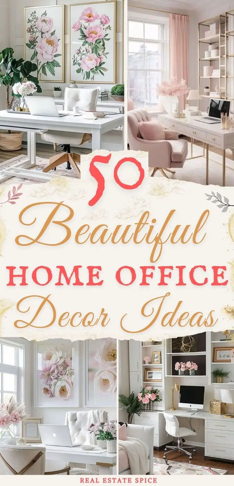 Ready to design the home office of your dreams? Check out these women’s home office ideas, which are perfect for creating a space that reflects your personality and boosts your productivity. With a mix of design tips and decor inspiration, my guide helps you craft a workspace that’s as stylish as functional. Whether into modern minimalism or cozy chic, you’ll find ideas that fit your style! And don't miss more home decorating ideas at RealEstateSpice.com French Home Office Ideas, White Home Office Ideas For Women, Girly Office Ideas, Office Guest Bedroom Combo, Cute Home Office Ideas, Feminine Home Office Classy, Pretty Home Office, Smart Home Office, Office Decor Ideas For Women