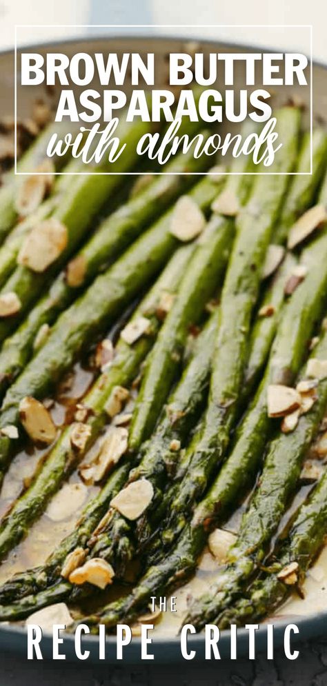 Brown butter asparagus with almonds is the best twist on one of my favorite sides! It has amazing texture and nutty, caramelized flavor in each bite. Butter Asparagus, Asparagus Side Dish, Asparagus Dishes, Almonds Recipe, Mediterranean Foods, Chicken Salads, Recipes Savory, Avocado Chicken, Asparagus Recipes