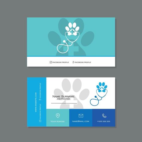 Veterinary business card in blue tones with stethoscope logo Business Cards, Stethoscope Logo, Visit Card, Facebook Profile, Sign Ideas, Blue Tones, Free Logo, Business Card, Vector Art