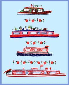 Drinking Game Diy, Canal Illustration, Canal Boat Art, Treat Board, Boat Cartoon, Canal Barge, Hygge Design, Boat Illustration, Boat Crafts