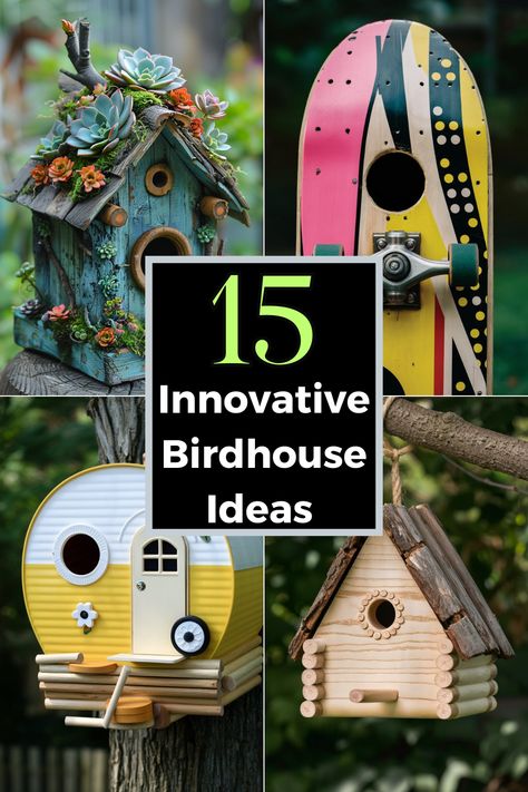 Get inspired with these 15 fantastic birdhouse ideas and bring life to your garden! Explore a variety of designs from whimsical to classic, all crafted to attract our feathered friends. Learn where to place your birdhouses for the best results and discover fun features to include. Whether you're an experienced crafter or a beginner, these ideas are easy to recreate and sure to enhance your garden's beauty while giving birds a welcoming home. Bird House Design Ideas, Decorating Bird Houses Ideas, Unique Bird Houses Diy Birdhouse Designs, Birdhouse Diy Plans, Painting Birdhouses Ideas Simple, Unique Bird Houses Diy, Whimsical Birdhouses, Diy Birdhouse, Birdhouse Ideas