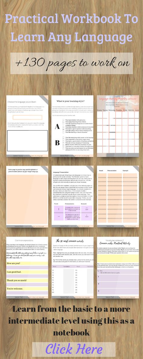 Sweven: Practical Workbook To Learn Any Language weddingplannerchecklist #freeprintablemenuplanner. Language Learning Notebook Ideas, Language Study Plan, Language Learning Plan, Language Study Planner, Language Learning Notebook, Language Planner, Language Notebook, Learn Any Language, Language Journal