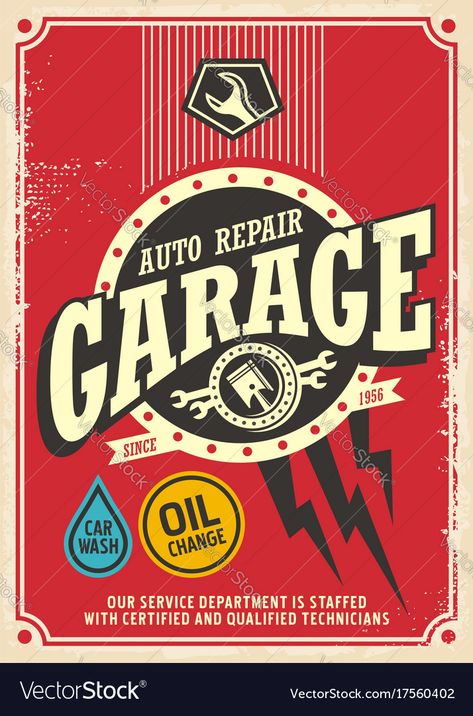 Retro Poster Design, Garage Business, Classic Garage, Garage Logo, Car Interior Diy, Automotive Logo Design, Garage Repair, Mechanic Garage, New York Vintage