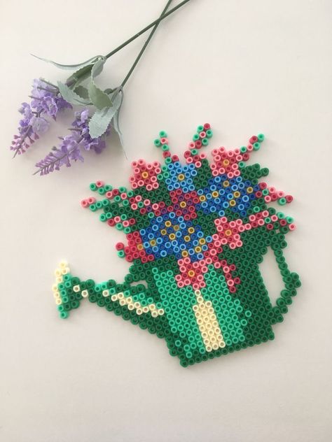 Perler Bead Patterns Cottage Core, Plant Pearler Beads, Pastel Perler Bead Patterns, Perler Bead Plants, Perler Bead Wall Art, Perler Bead Decor, Flower Perler Bead Patterns, Perler Bead Flowers, Peeler Bead Pattern