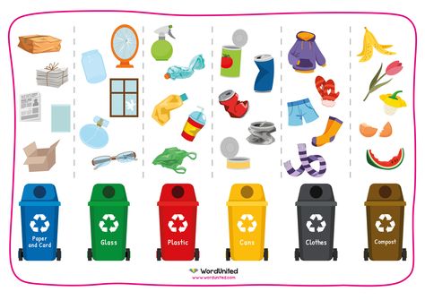 Recycling Bins For Kids, Recycle Symbol Printable, Recycle Sorting Activity, Environmental Activities For Kids, Recycle Preschool, Recycling Games, Recycling Activities For Kids, Ochrana Prírody, Recycle Bins