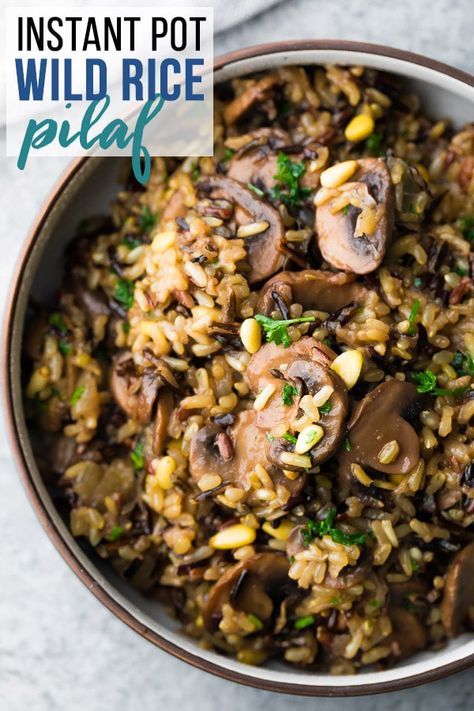 Wild Rice Recipes Instant Pot, Mushroom Rice Instant Pot, Wild Rice And Mushrooms, Instant Pot Wild Rice, Mushroom Pilaf, Wild Rice Pilaf, Wild Rice Recipes, Vegan Instant Pot Recipes, Vegetarian Instant Pot