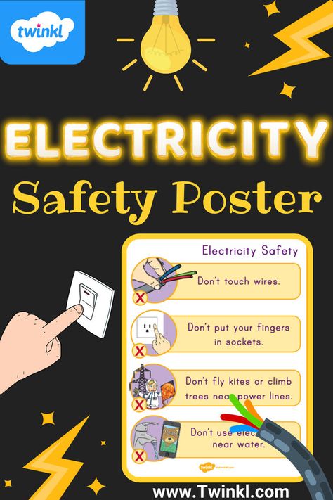 Electricity Safety Poster Hemat Listrik Poster, Kids Safety Poster, Child Safety Activities, Save Electricity Poster, Electricity Poster, Safety Activities, Safety Poster, Safety Posters, Pinterest Page