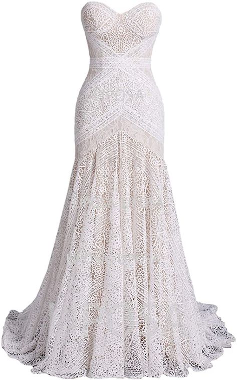 Women's Bohemian Wedding Dresses with Detachable Arm Bands Sweetheart Mermaid Lace Bridal Gown at Amazon Women’s Clothing store Beach Wedding Dress Boho, Sweetheart Wedding Dress, Wedding Dresses Corset, Lace Bridal Gown, Bohemian Bride, Bohemian Wedding Dresses, Lace Bridal, Quality Dresses, Reception Dress